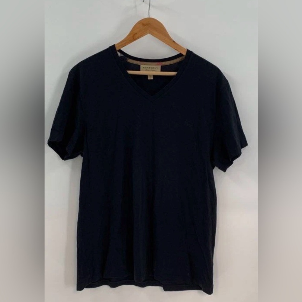Burberry Black Short Sleeve V-Neck Tee xl nova check not fadded